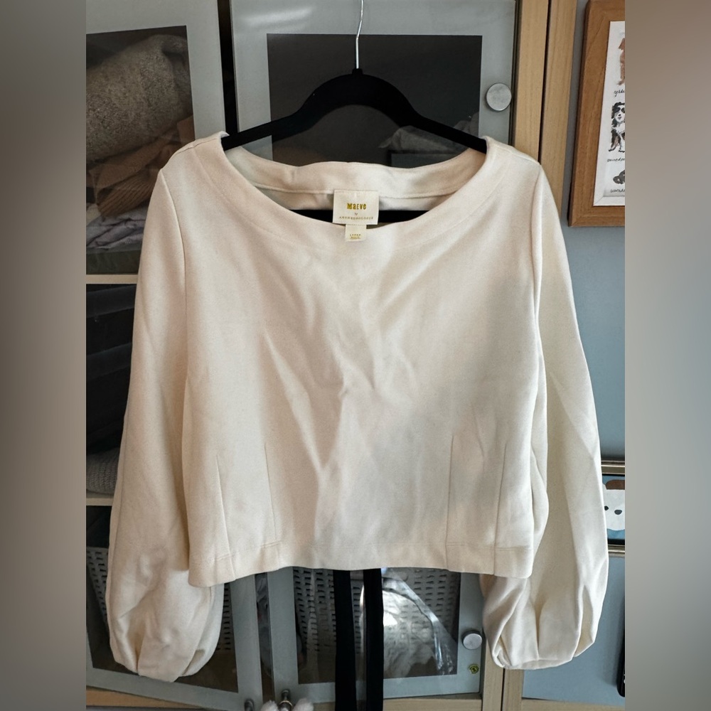 Anthropologie Cream Balloon-Sleeve blouse